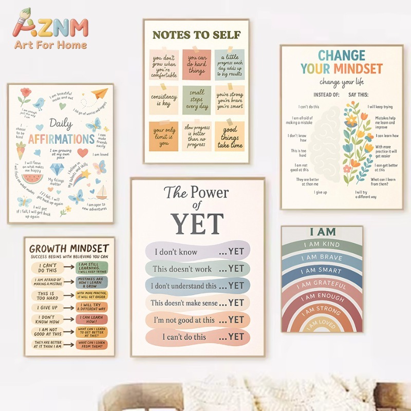 Kids Education Motivation - AZNM Soft Pastel Growth Mindset Canvas