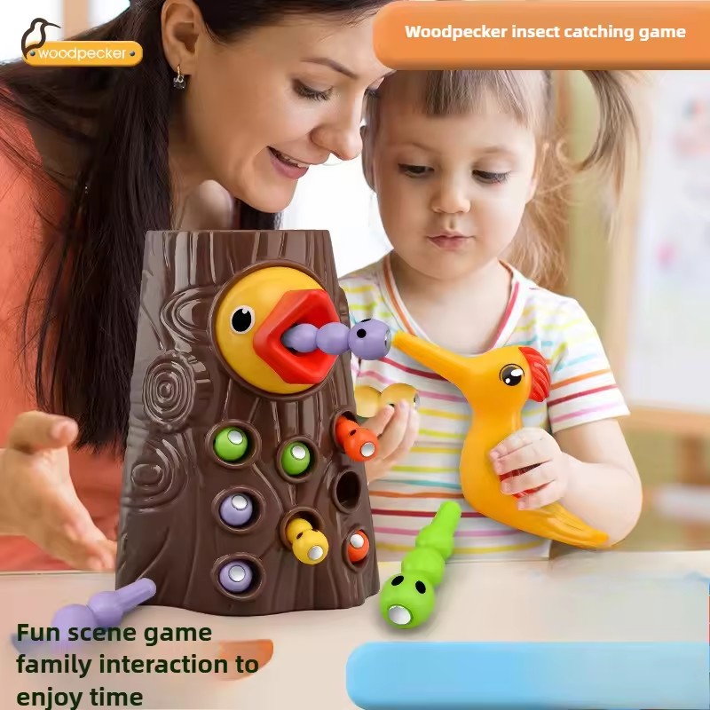 Montessori Shelf Toy - Woodpecker puzzle Toys Catching Insects Small