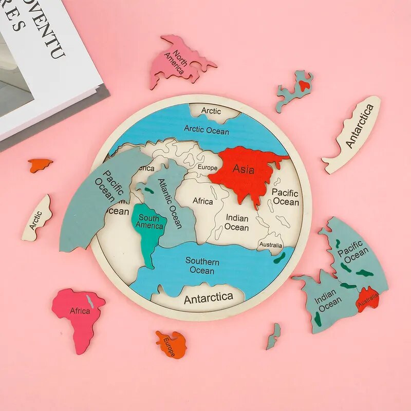 Puzzle Map World - Wooden Colored World Map Puzzle Toys