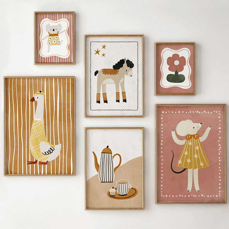 Kids Educational Poster - Mouse Goose Horse Koala Coffee Flower