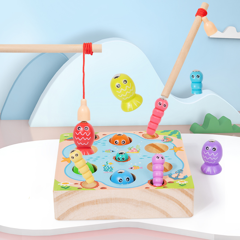 Montessori Shelf Toy - Children Wooden Fishing Game Toys Early