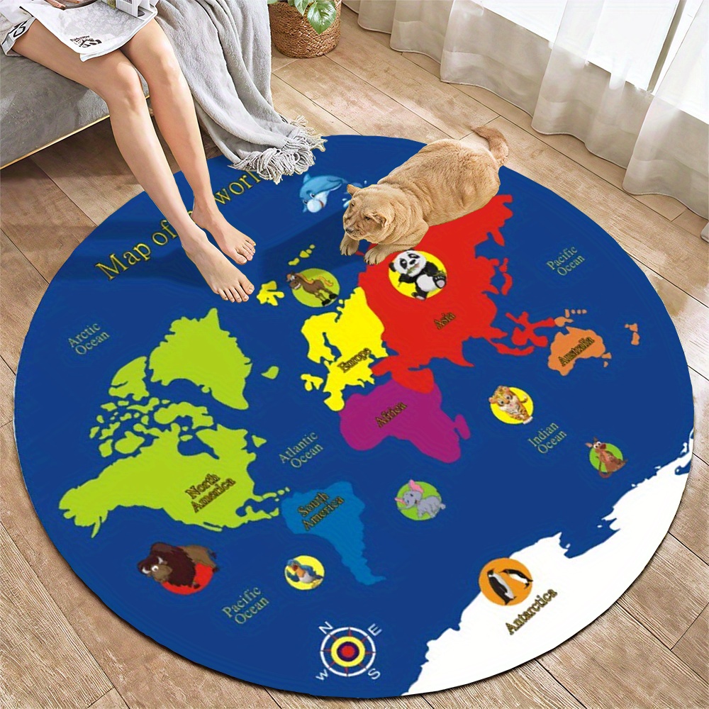 Kids Education Rug - World Map Round Rug Flannel Educational