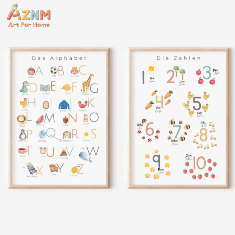 Kids No Education - AZNM German Alphabet Numbers Canvas Wall