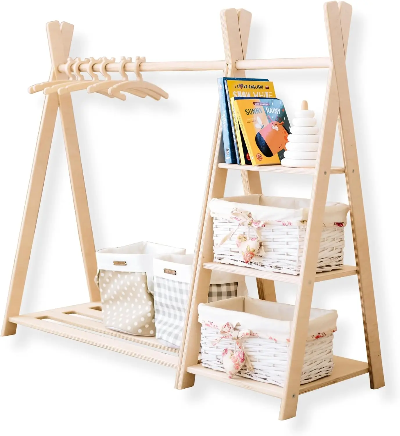 Montessori Shelf Toy - Toy Storage + Montessori Wardrobe, Wooden