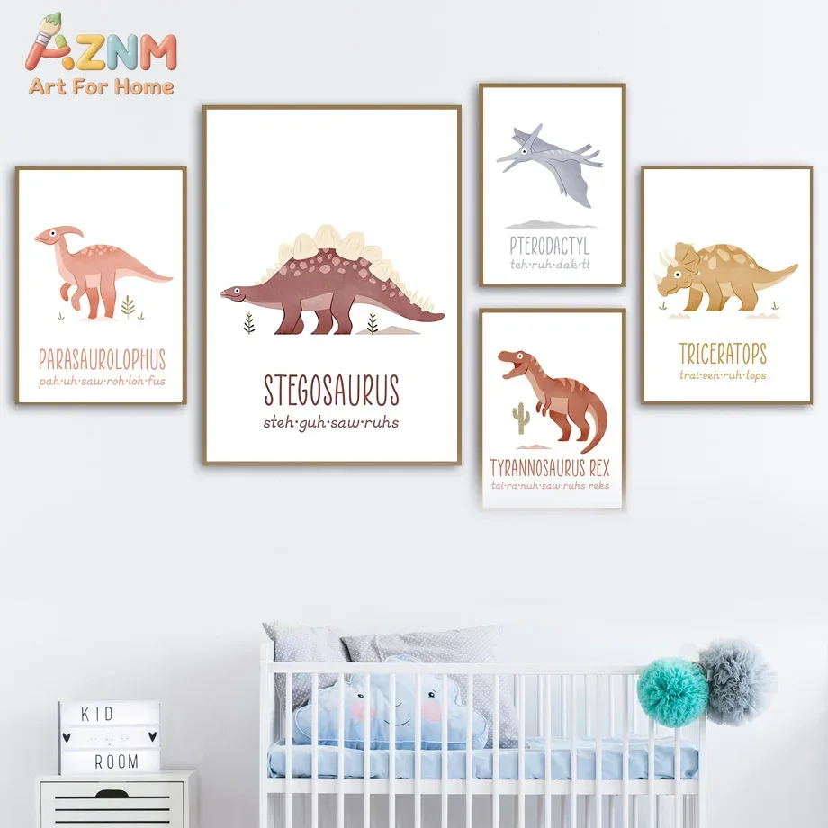 AZNM Cute Watercolor Dinosaur  - Kids Educational Poster ulasan dan harga