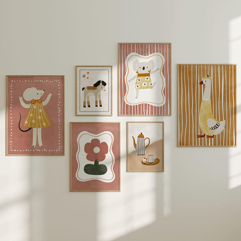 Mouse Goose Horse Koala Coffee - Kids Educational Poster ulasan dan harga