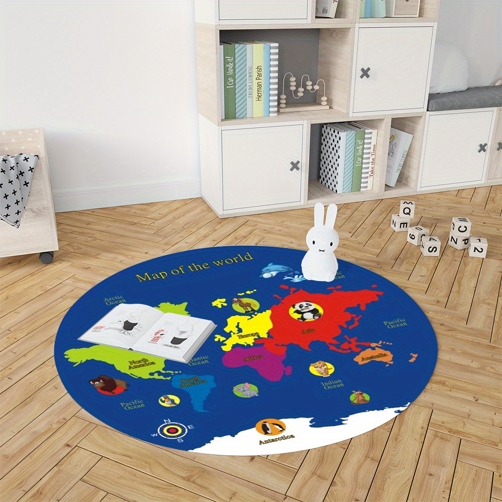 World Map Round Rug Flannel Ed - Kids Education Rug ulasan dan harga