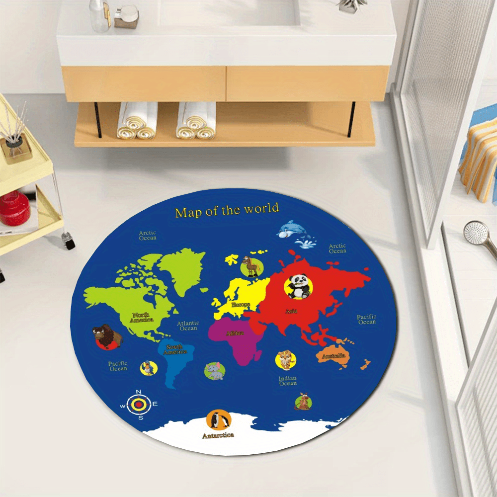 World Map Round Rug Flannel Ed - Kids Education Rug ulasan dan harga