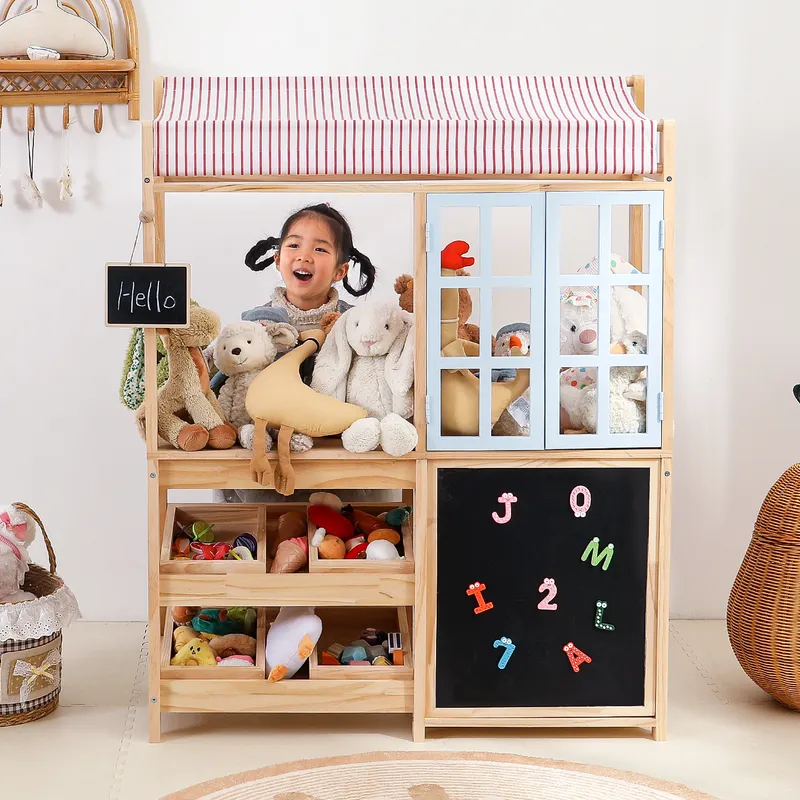 Solid Wood Kids Toy Storage Ra - Montessori Shelf Toy ulasan dan harga