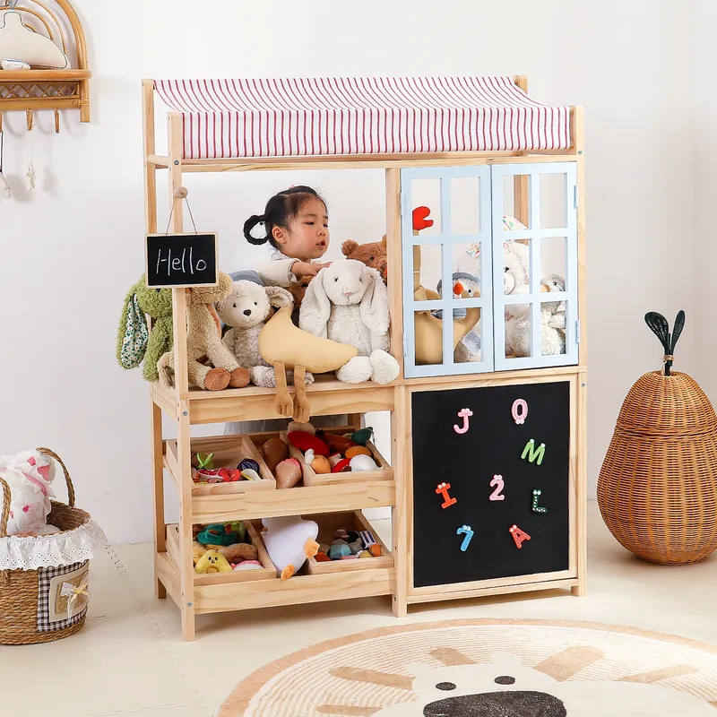 Solid Wood Kids Toy Storage Ra - Montessori Shelf Toy ulasan dan harga