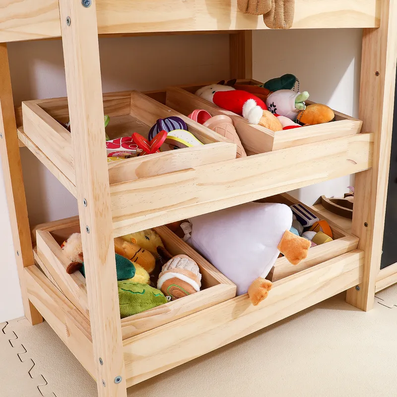 Solid Wood Kids Toy Storage Ra - Montessori Shelf Toy ulasan dan harga